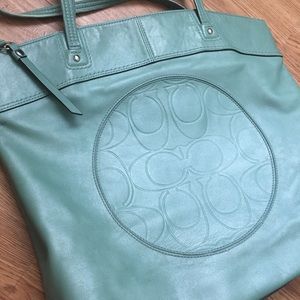 COACH blue-green leather tote